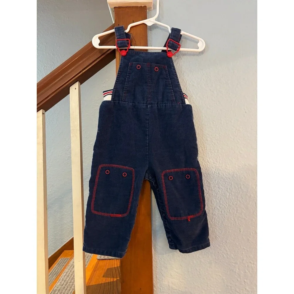 Bibo vintage navy blue corduroy overalls 12 mths stripes nautical